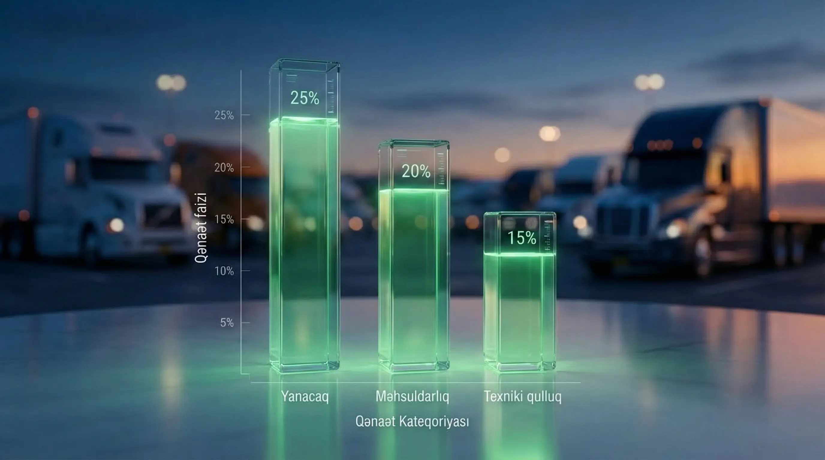 Qənaət qrafiki: 25% yanacaq, 20% məhsuldarlıq, 15% texniki baxış.