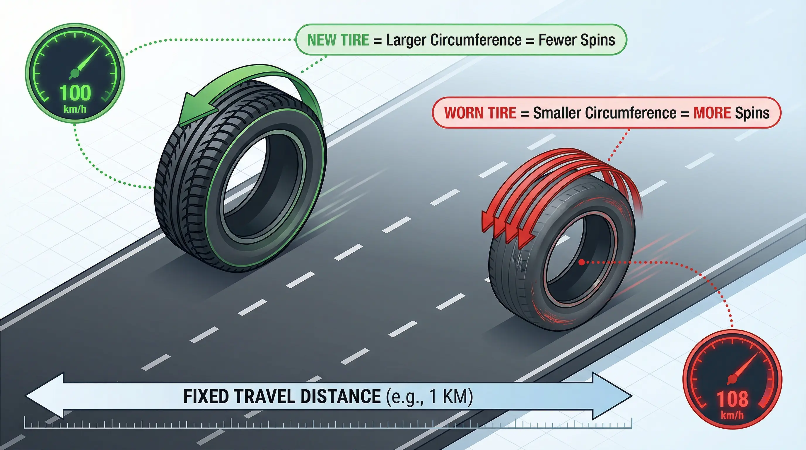 Diagram of Tire Wear Impact on Speedometer