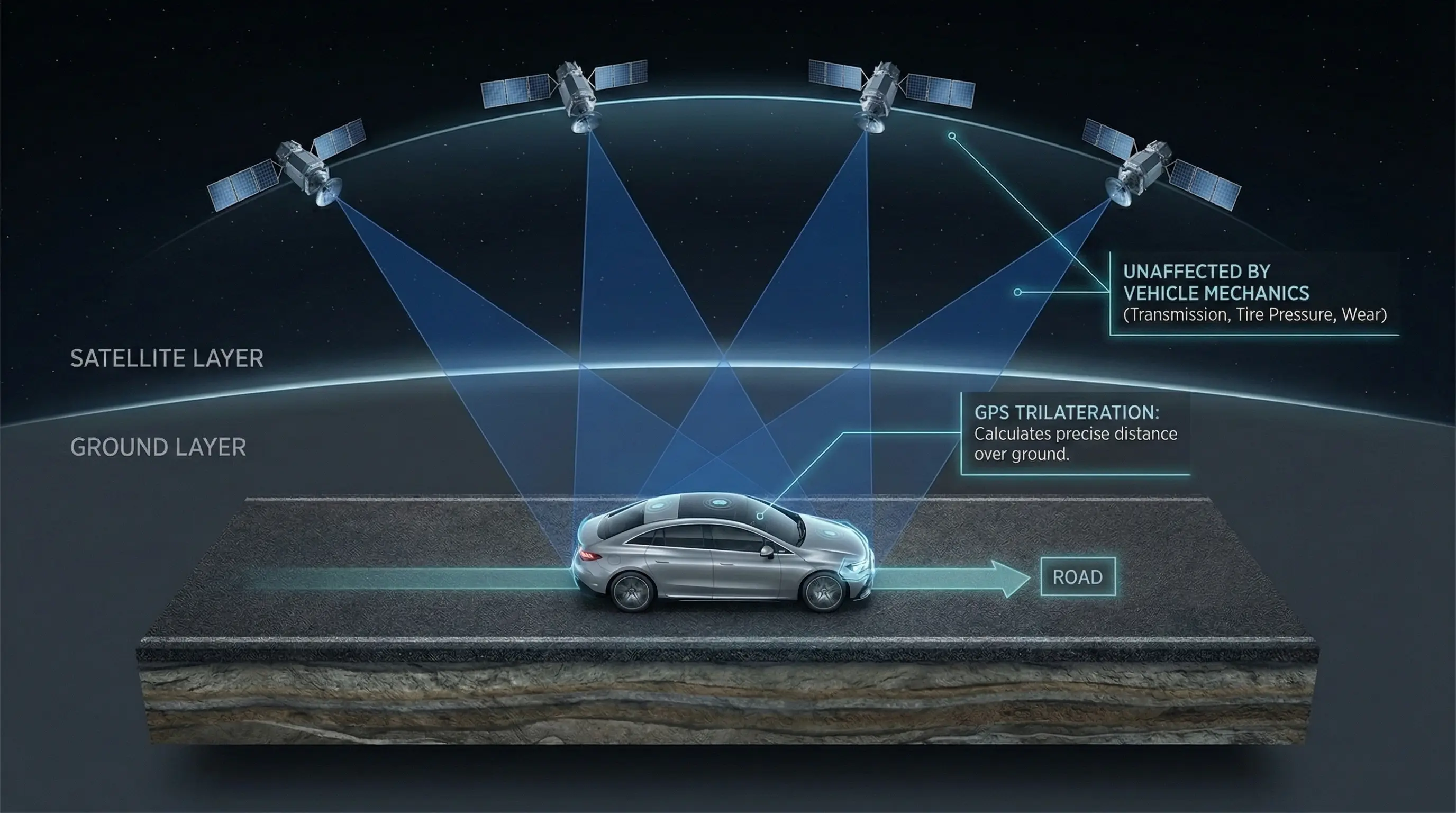 GPS Satellite Trilateration Technical Diagram.