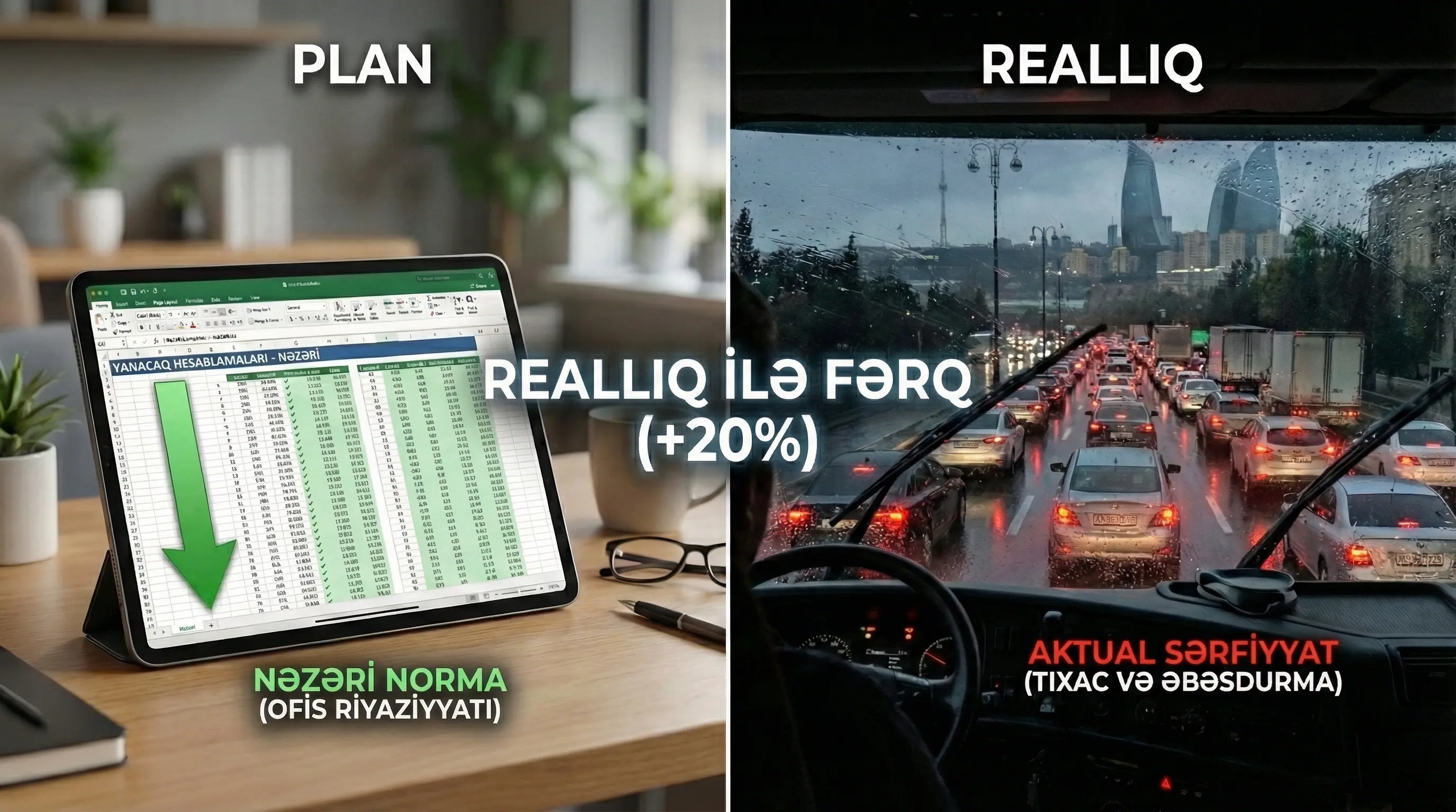 Riyazi yanacaq normaları və real tıxac sərfiyyatı arasındakı fərq.